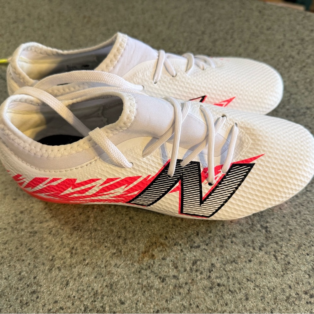 New Balance White and Neon Red Cleats Shoes